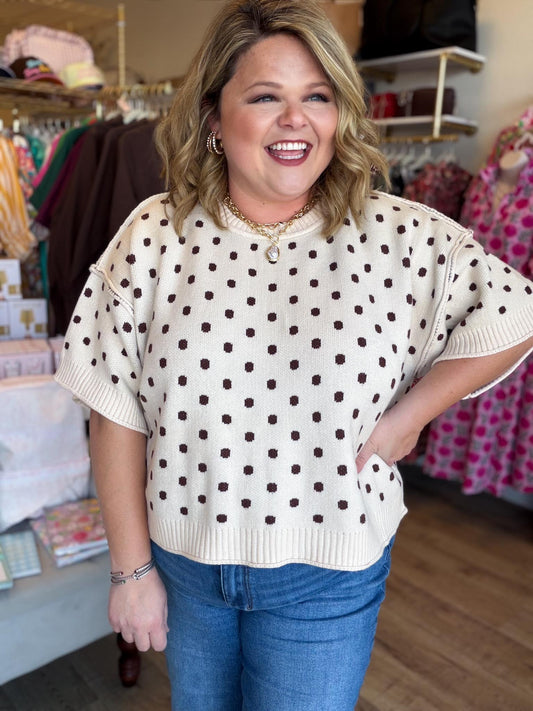 Chic Spots Curvy Ecru Polka Dot Sweater