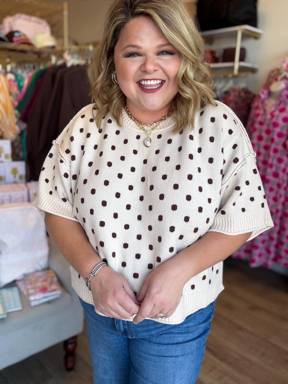 Chic Spots Curvy Ecru Polka Dot Sweater