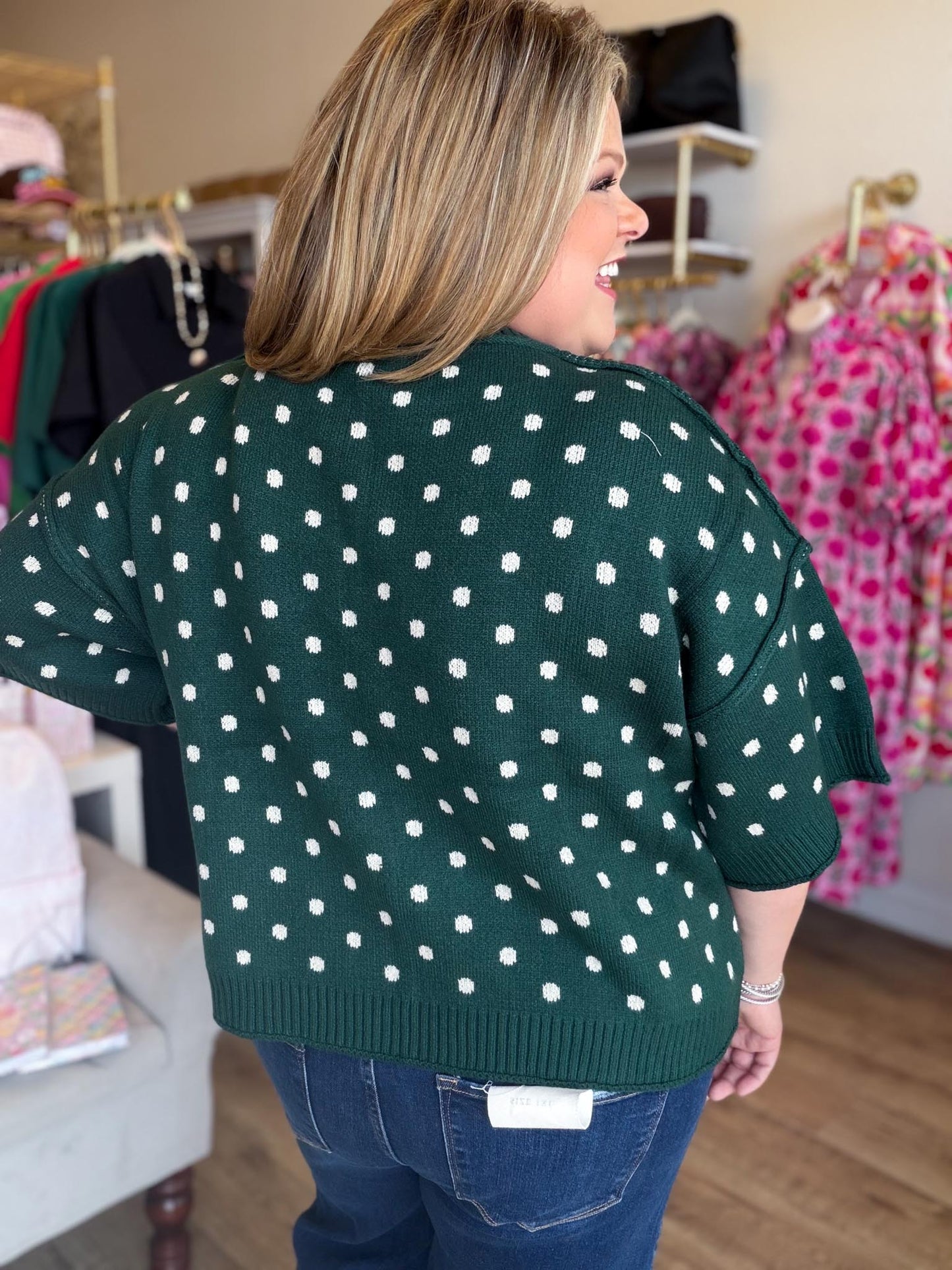 Chic Spots Curvy Green Polka Dot Sweater