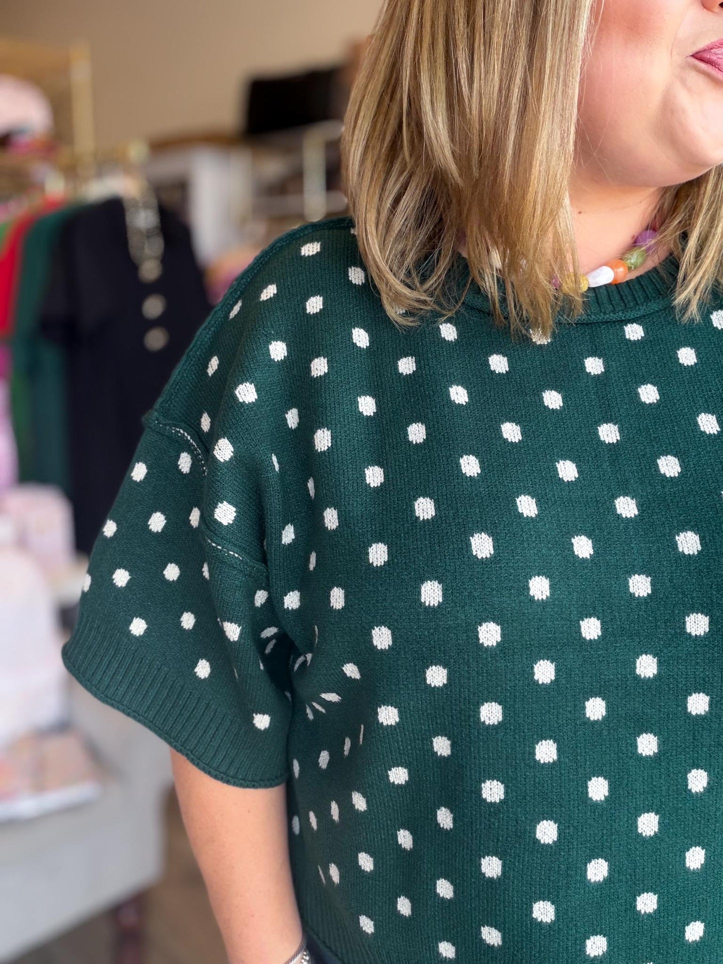 Chic Spots Curvy Green Polka Dot Sweater