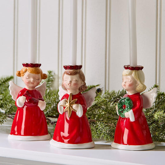 Christmas Angel Hand-Painted Candleholder