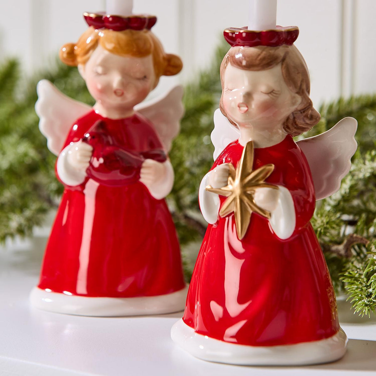 Christmas Angel Hand-Painted Candleholder