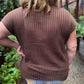 Cinnamon Suede Plus-Size Brown Ribbed Sweater Top