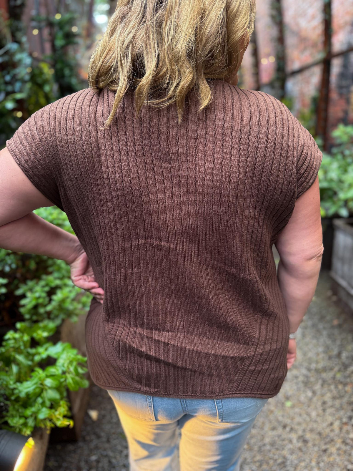 Cinnamon Suede Plus-Size Brown Ribbed Sweater Top