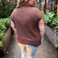 Cinnamon Suede Plus-Size Brown Ribbed Sweater Top