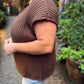 Cinnamon Suede Plus-Size Brown Ribbed Sweater Top