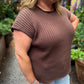 Cinnamon Suede Plus-Size Brown Ribbed Sweater Top