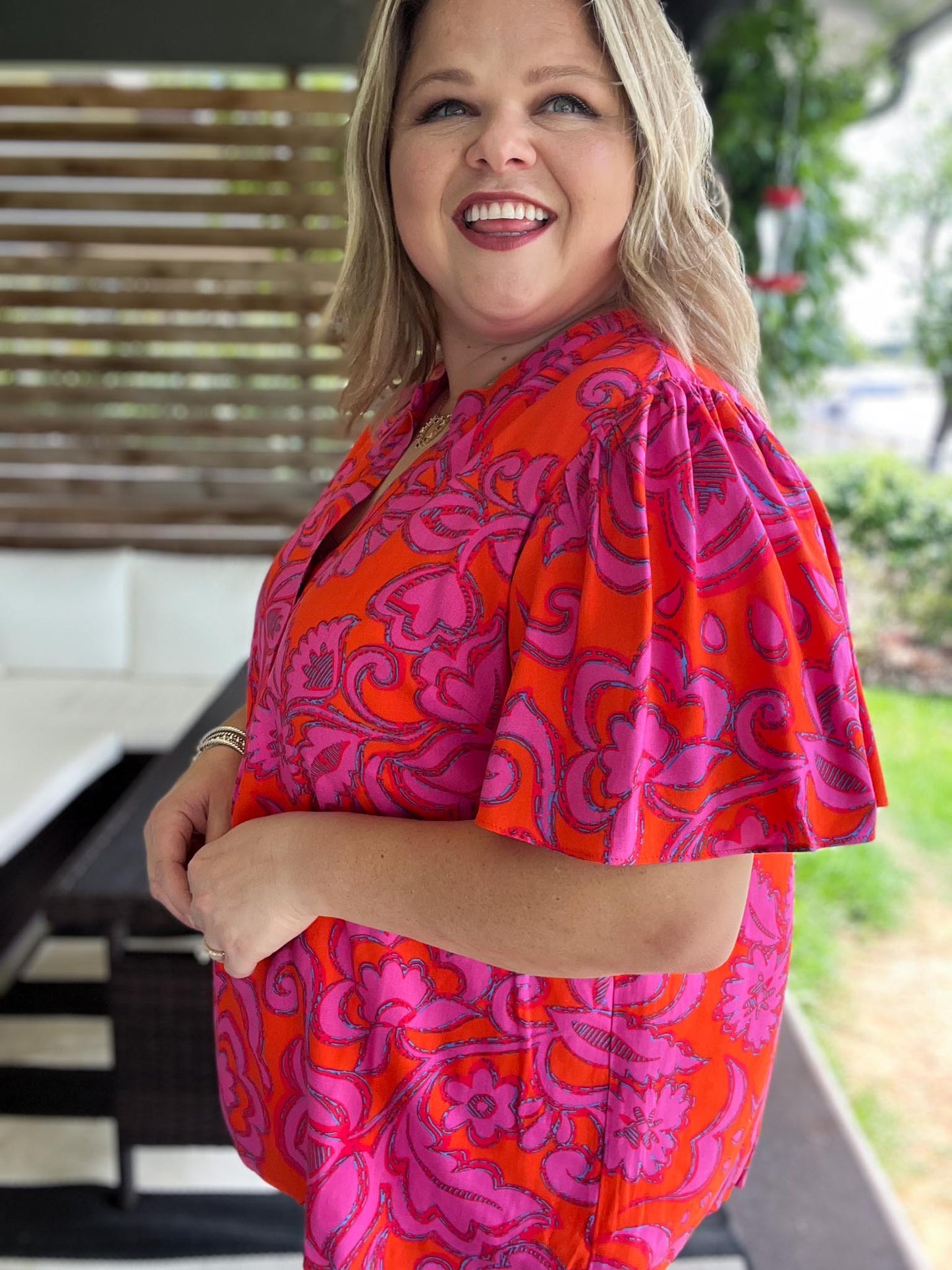Citrus Crush Plus-Size Floral Pleated Top