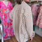 Classique Cream & Brown Curvy Striped Button Blouse