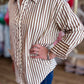Classique Cream & Brown Curvy Striped Button Blouse