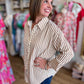 Classique Cream & Brown Curvy Striped Button Blouse
