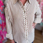 Classique Cream & Brown Curvy Striped Button Blouse