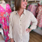 Classique Cream & Brown Curvy Striped Button Blouse