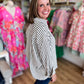 Classique Cream & Navy Curvy Striped Button Blouse