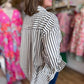 Classique Cream & Navy Curvy Striped Button Blouse