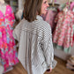 Classique Cream & Navy Curvy Striped Button Blouse