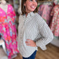 Classique Cream & Navy Curvy Striped Button Blouse