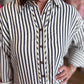 Classique Cream & Navy Curvy Striped Button Blouse