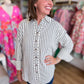 Classique Cream & Navy Curvy Striped Button Blouse