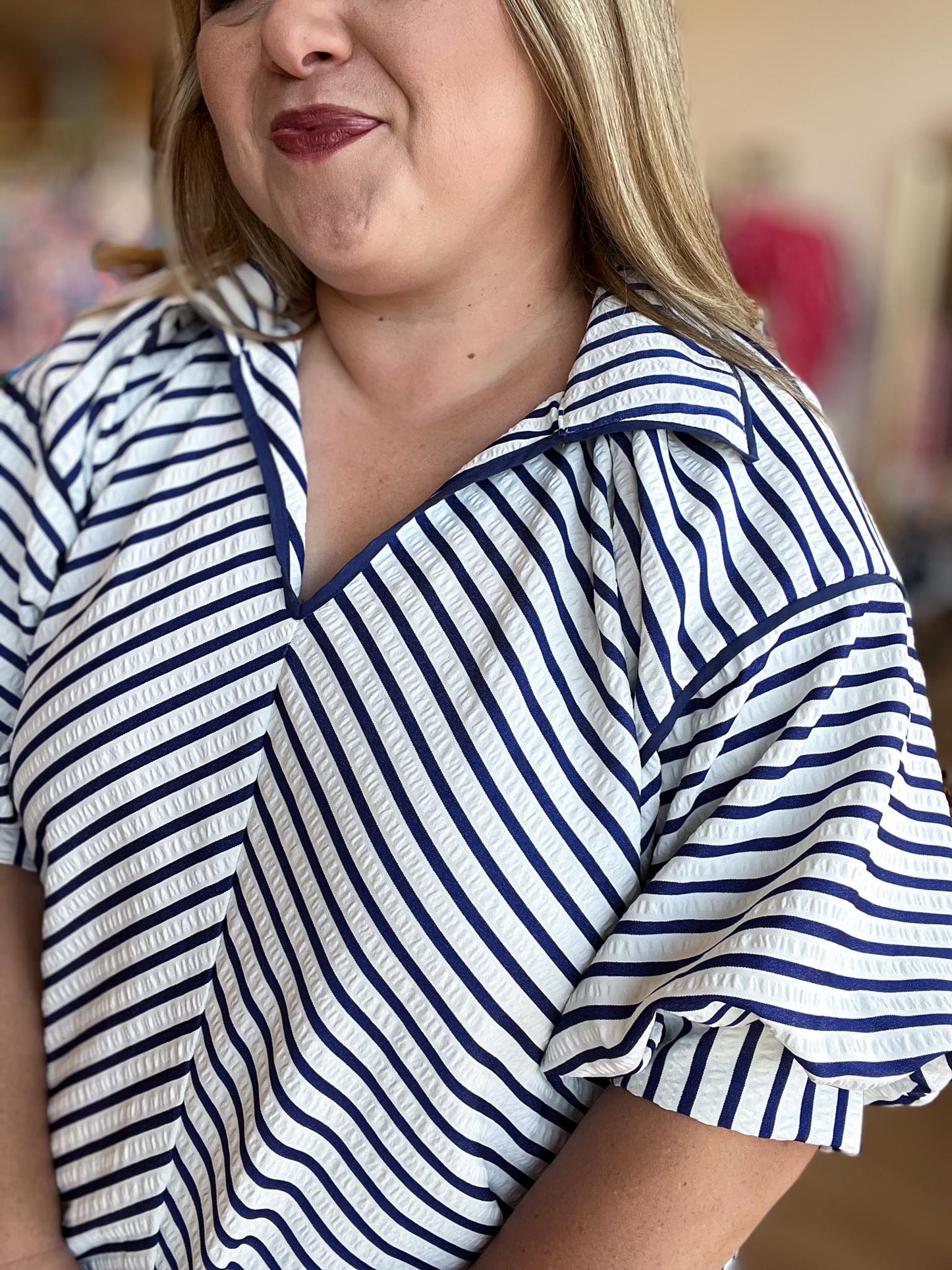 Cloud Cover Curvy Blue Stripe Top