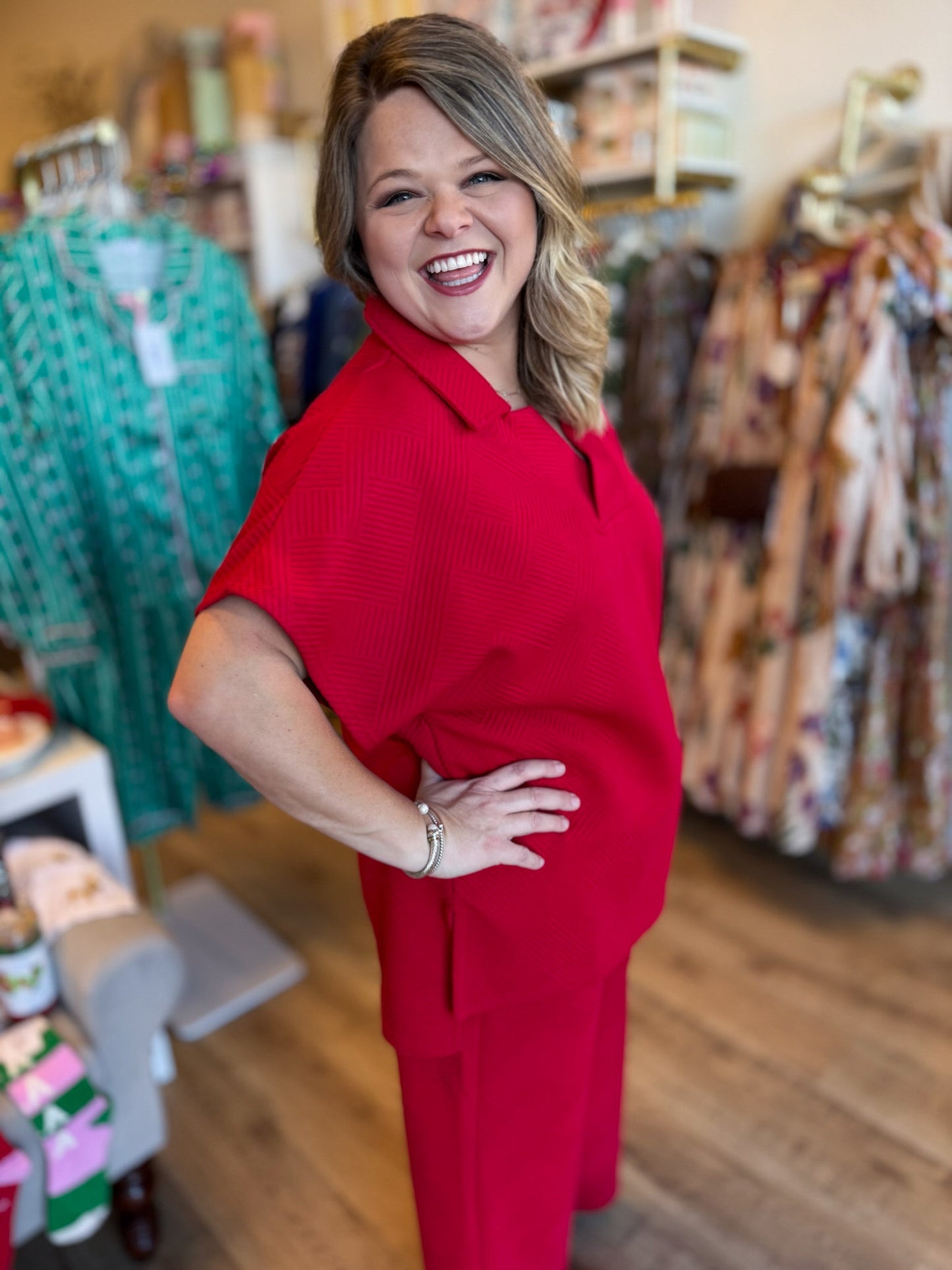 Coach's Favorite Plus-Size Red Textured Set