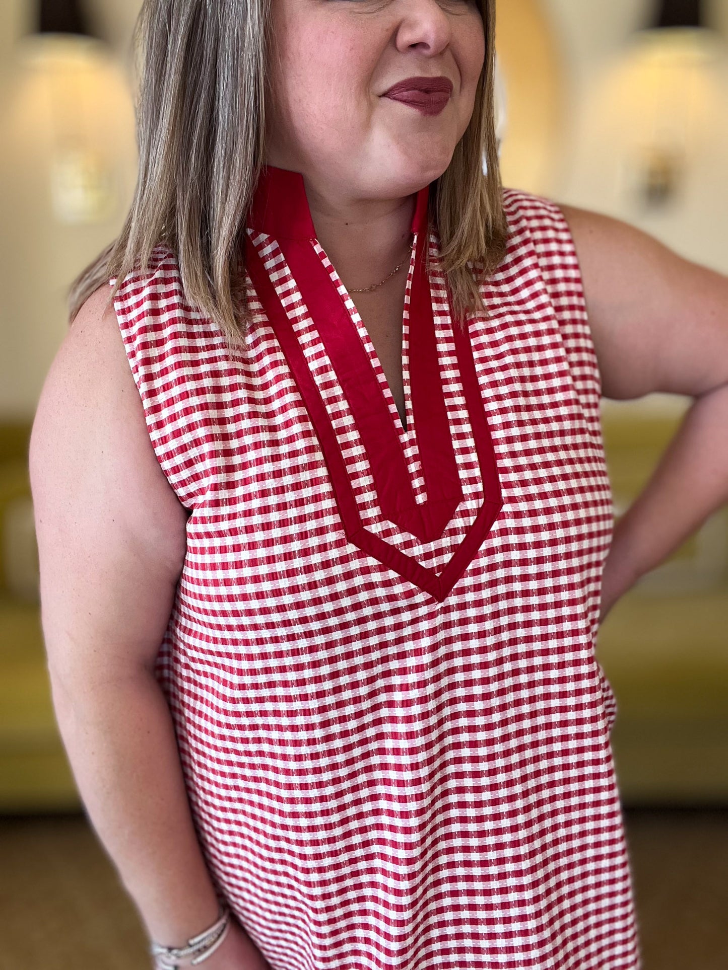 Coastal Check Curvy Red Gingham Dress