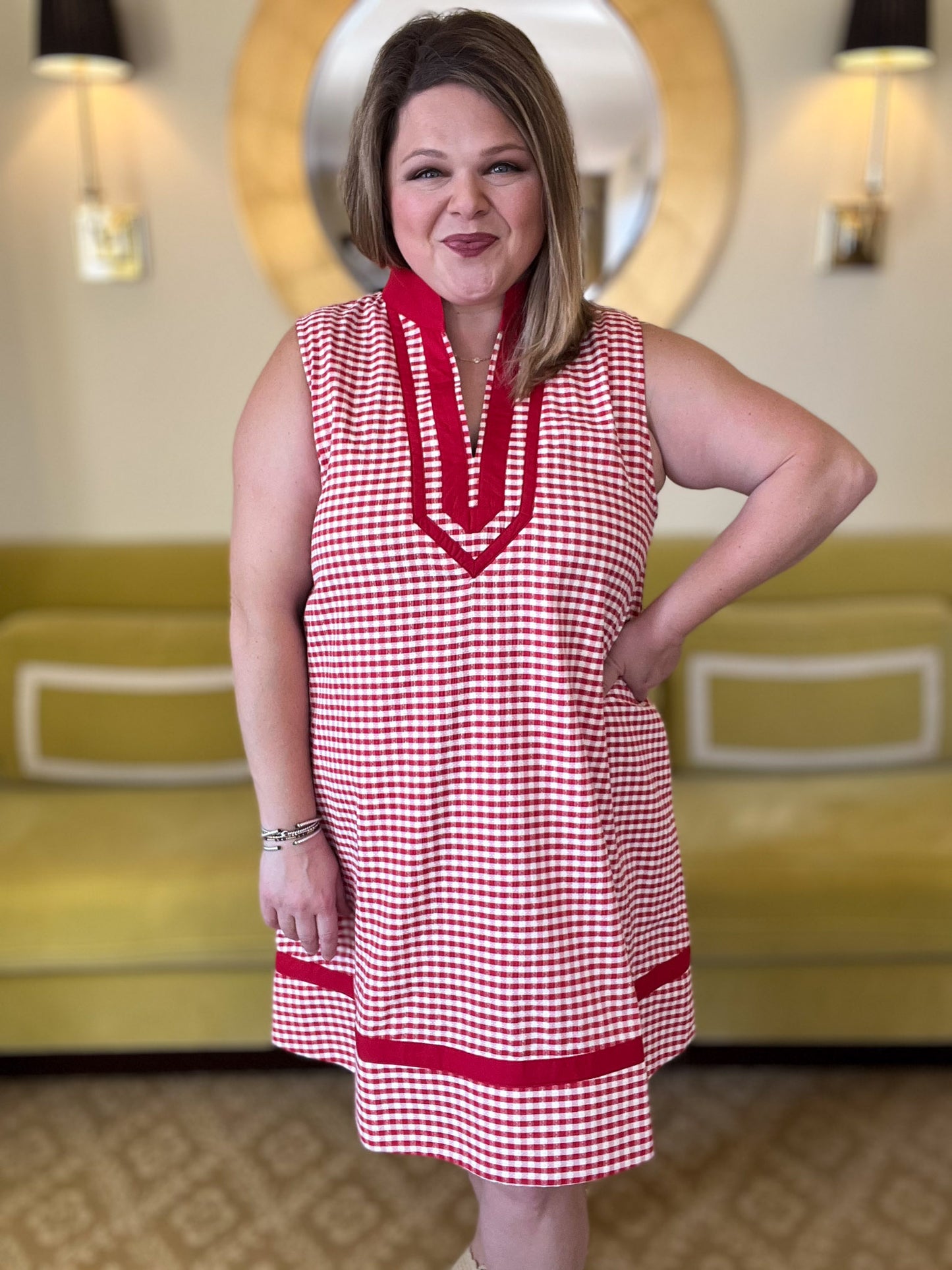Coastal Check Curvy Red Gingham Dress
