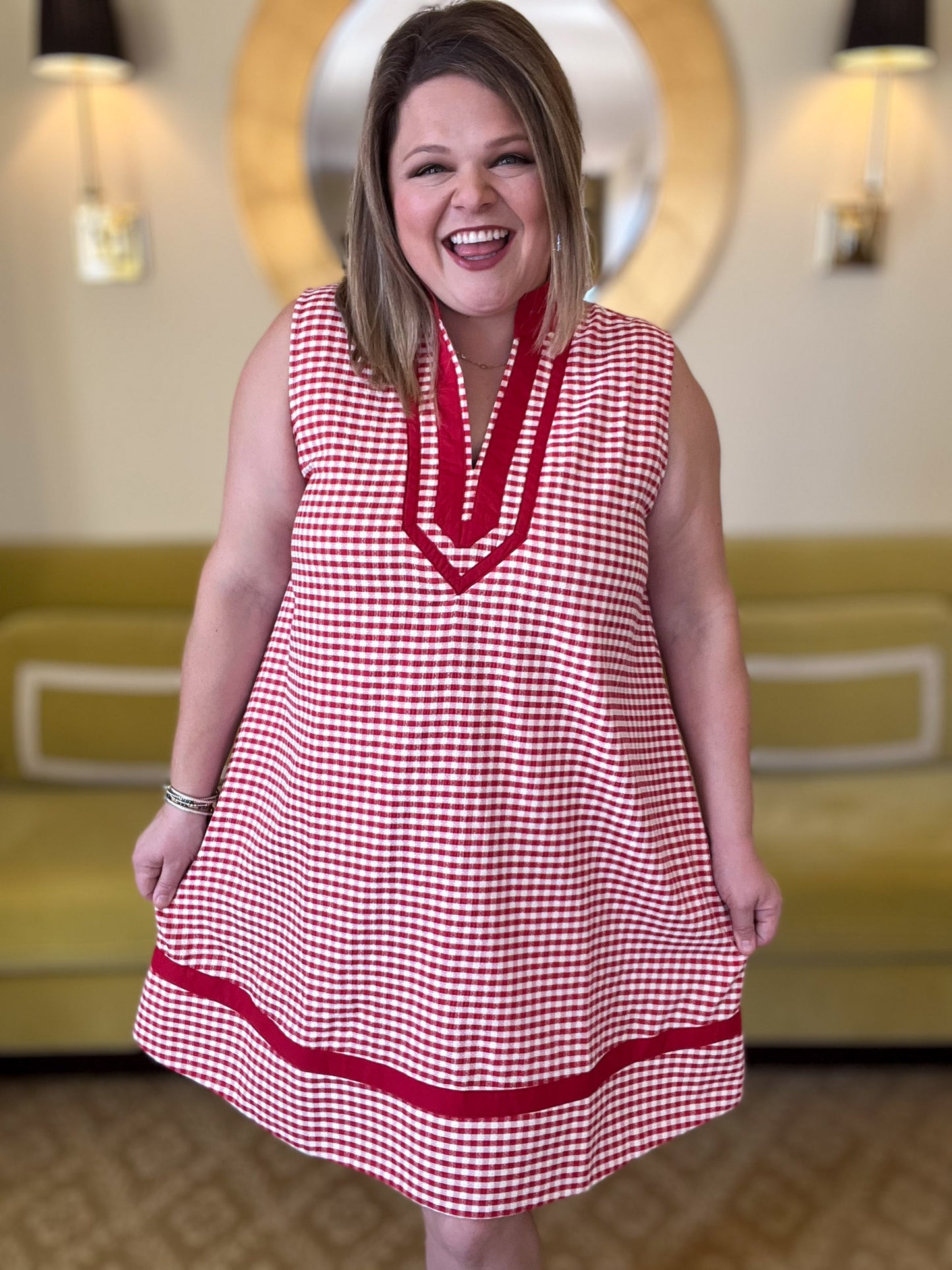Coastal Check Curvy Red Gingham Dress