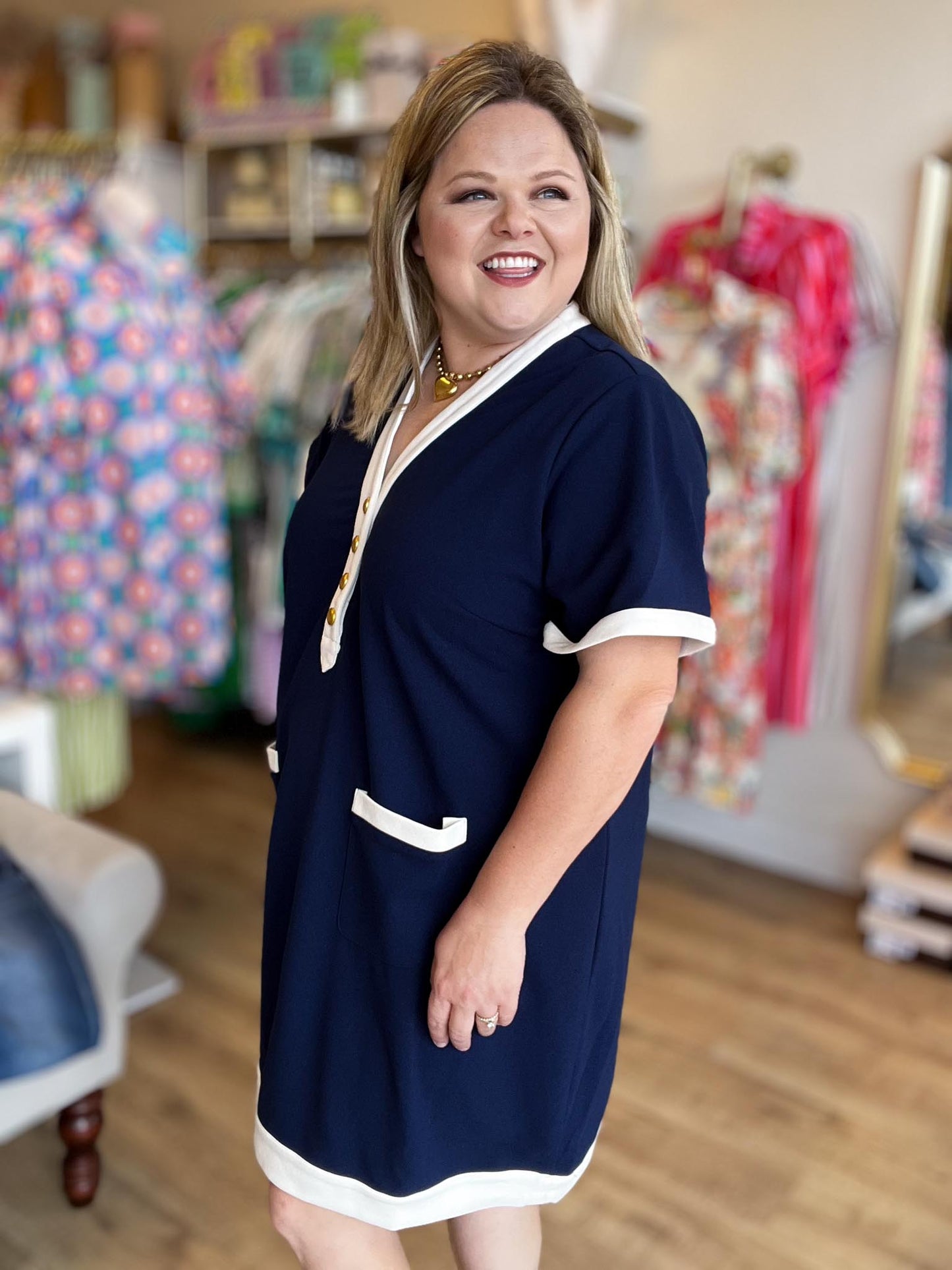 Coastal Classic Plus-Size Navy Mini Dress
