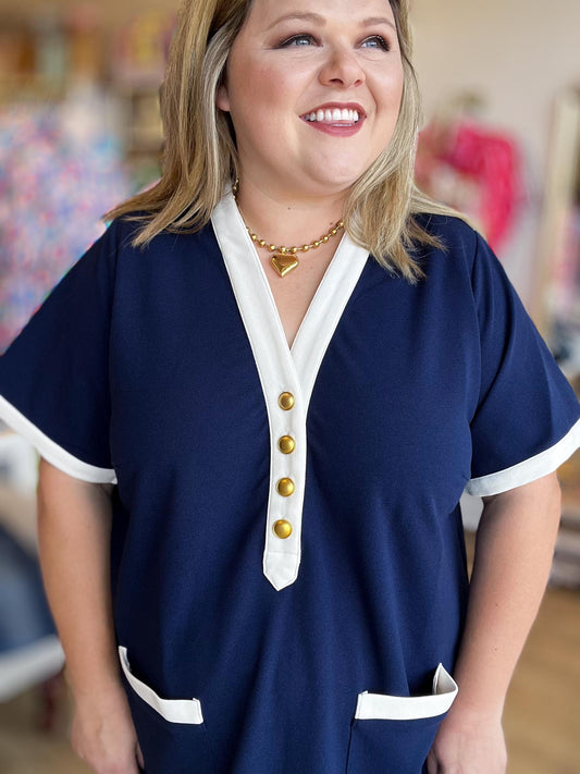 Coastal Classic Plus-Size Navy Mini Dress