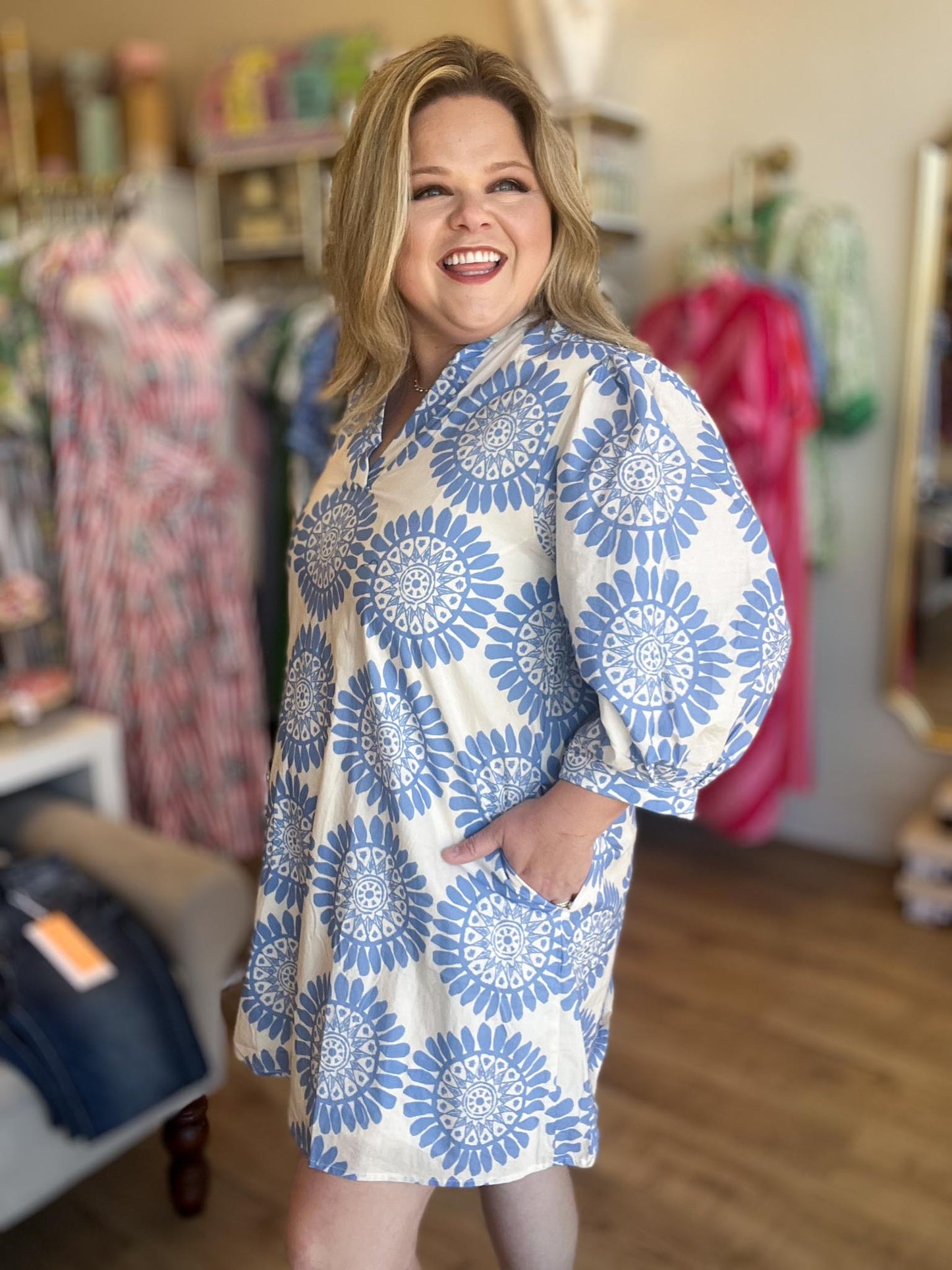 Coastal Confetti Curvy Blue Mini Dress