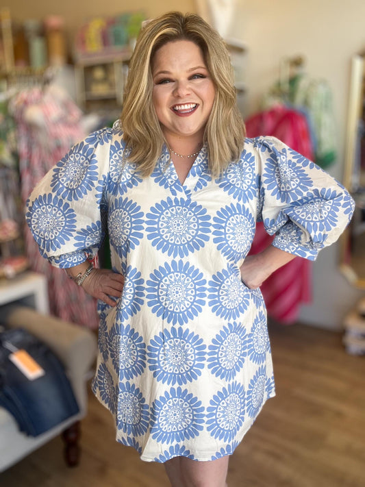 Coastal Confetti Curvy Blue Mini Dress