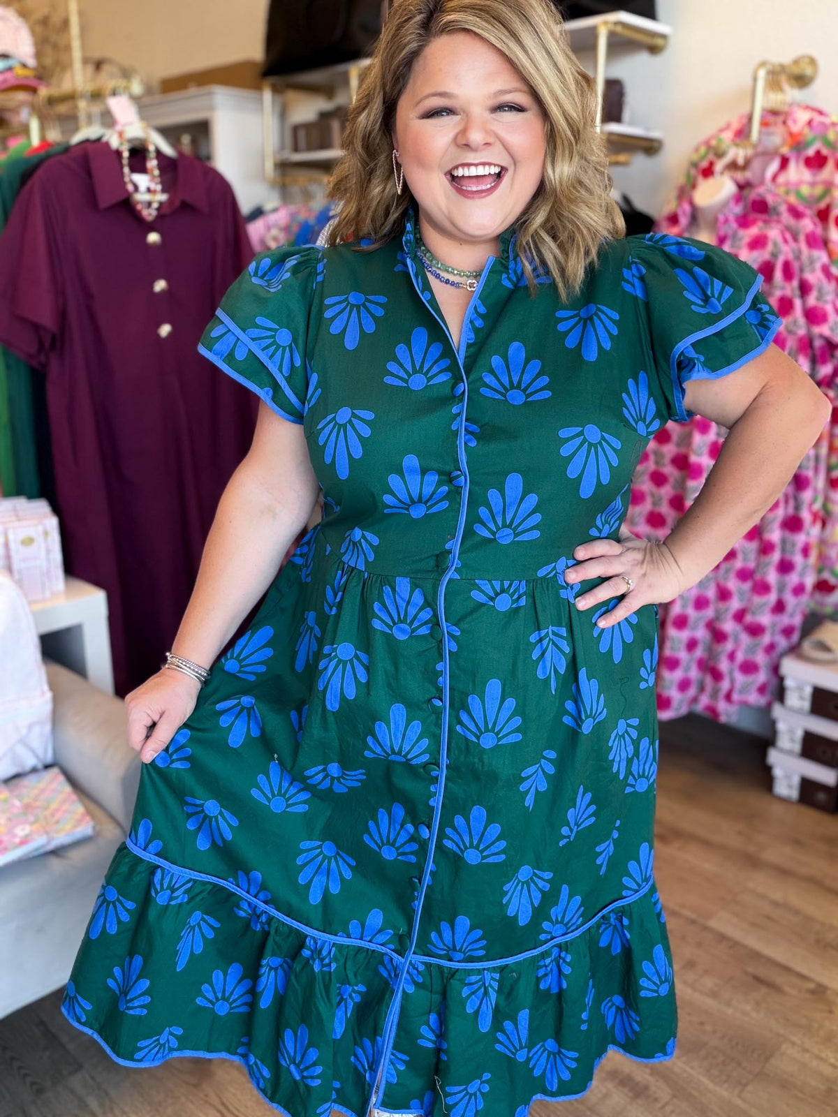 Cobalt & Clover Plus-Size Button Down Midi Dress