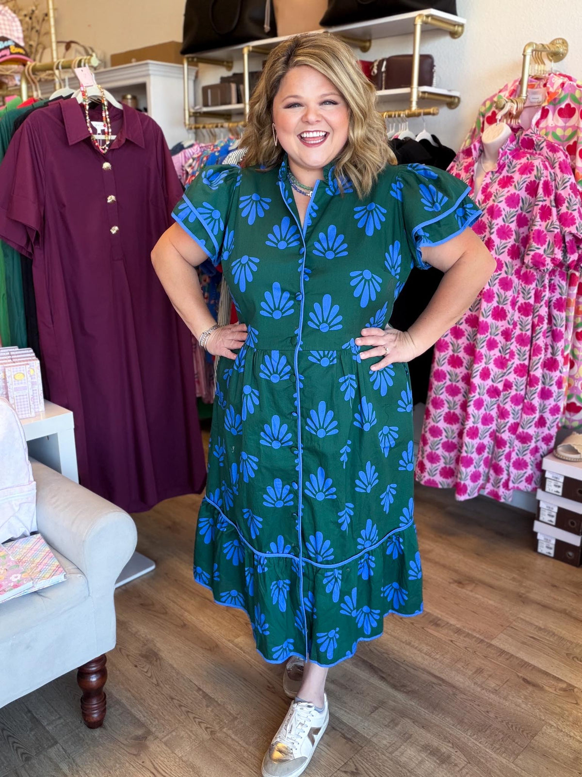 Cobalt & Clover Plus-Size Button Down Midi Dress