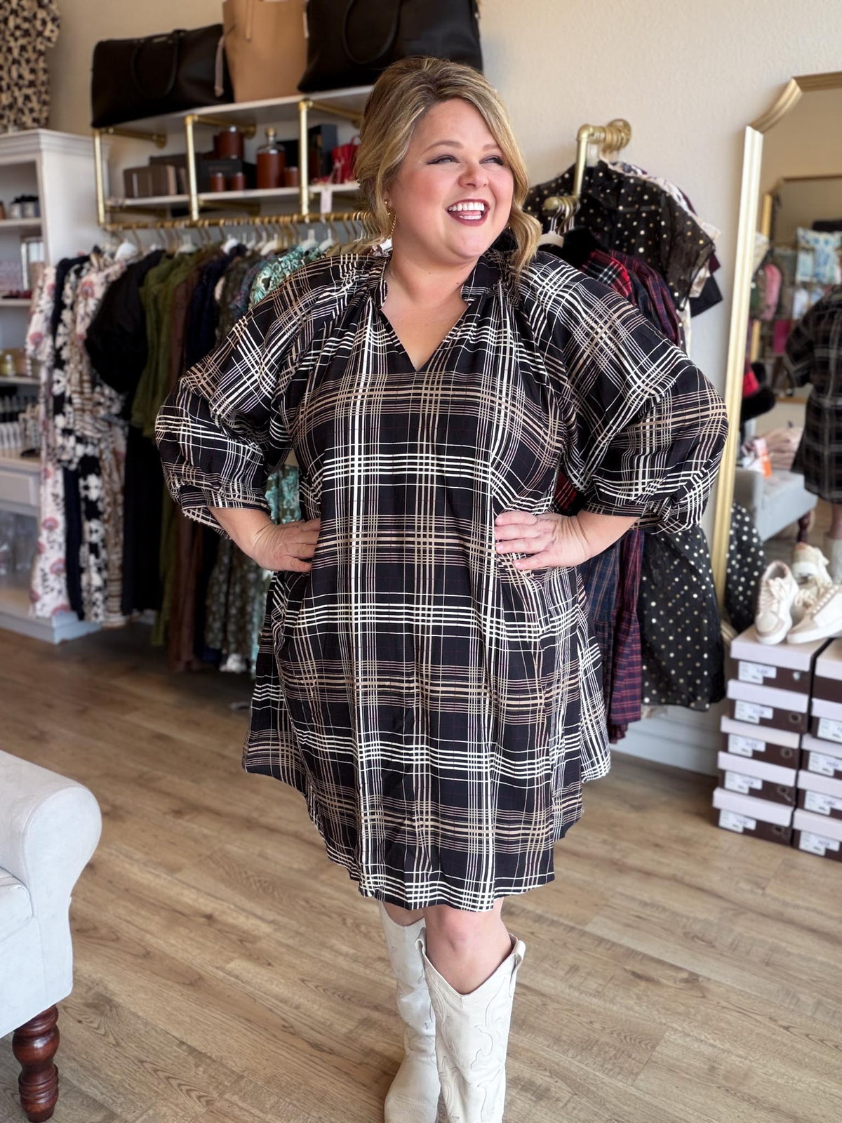 Coco Check Curvy Black Plaid Mini Dress