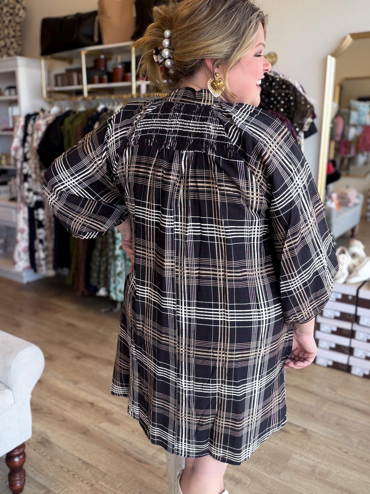 Coco Check Curvy Black Plaid Mini Dress