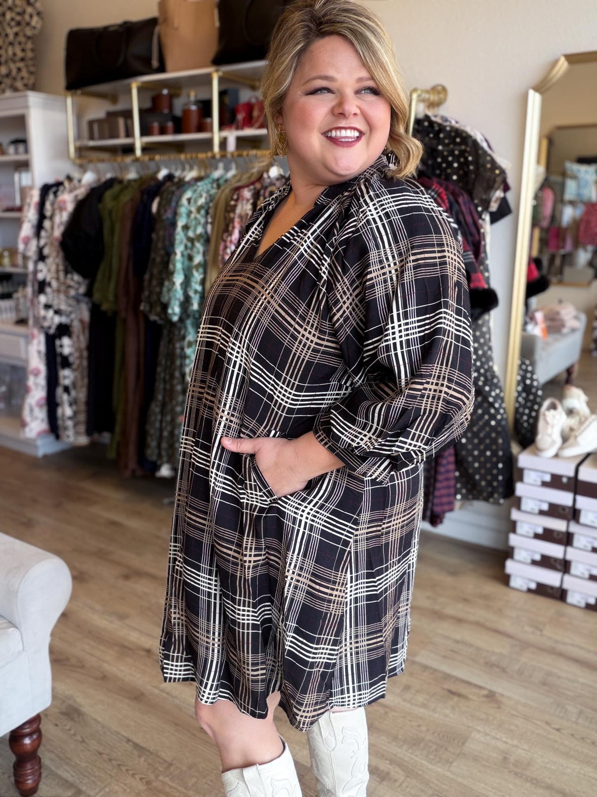 Coco Check Curvy Black Plaid Mini Dress