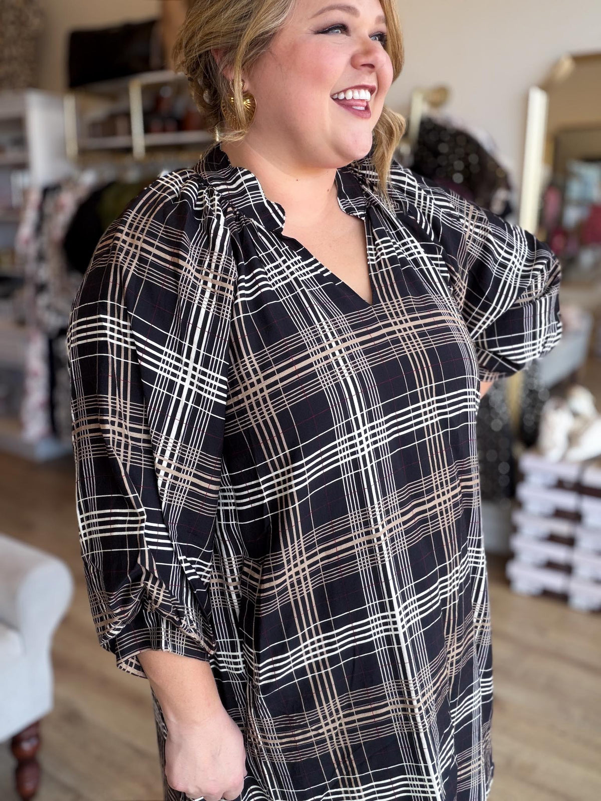Coco Check Curvy Black Plaid Mini Dress