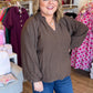 Cocoa Confetti Curvy Brown Bubble Sleeve Polka Dot Top