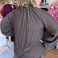 Cocoa Confetti Curvy Brown Bubble Sleeve Polka Dot Top