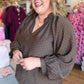 Cocoa Confetti Curvy Brown Bubble Sleeve Polka Dot Top