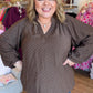 Cocoa Confetti Curvy Brown Bubble Sleeve Polka Dot Top