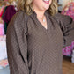 Cocoa Confetti Curvy Brown Bubble Sleeve Polka Dot Top