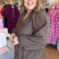 Cocoa Confetti Curvy Brown Bubble Sleeve Polka Dot Top