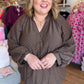 Cocoa Confetti Curvy Brown Bubble Sleeve Polka Dot Top