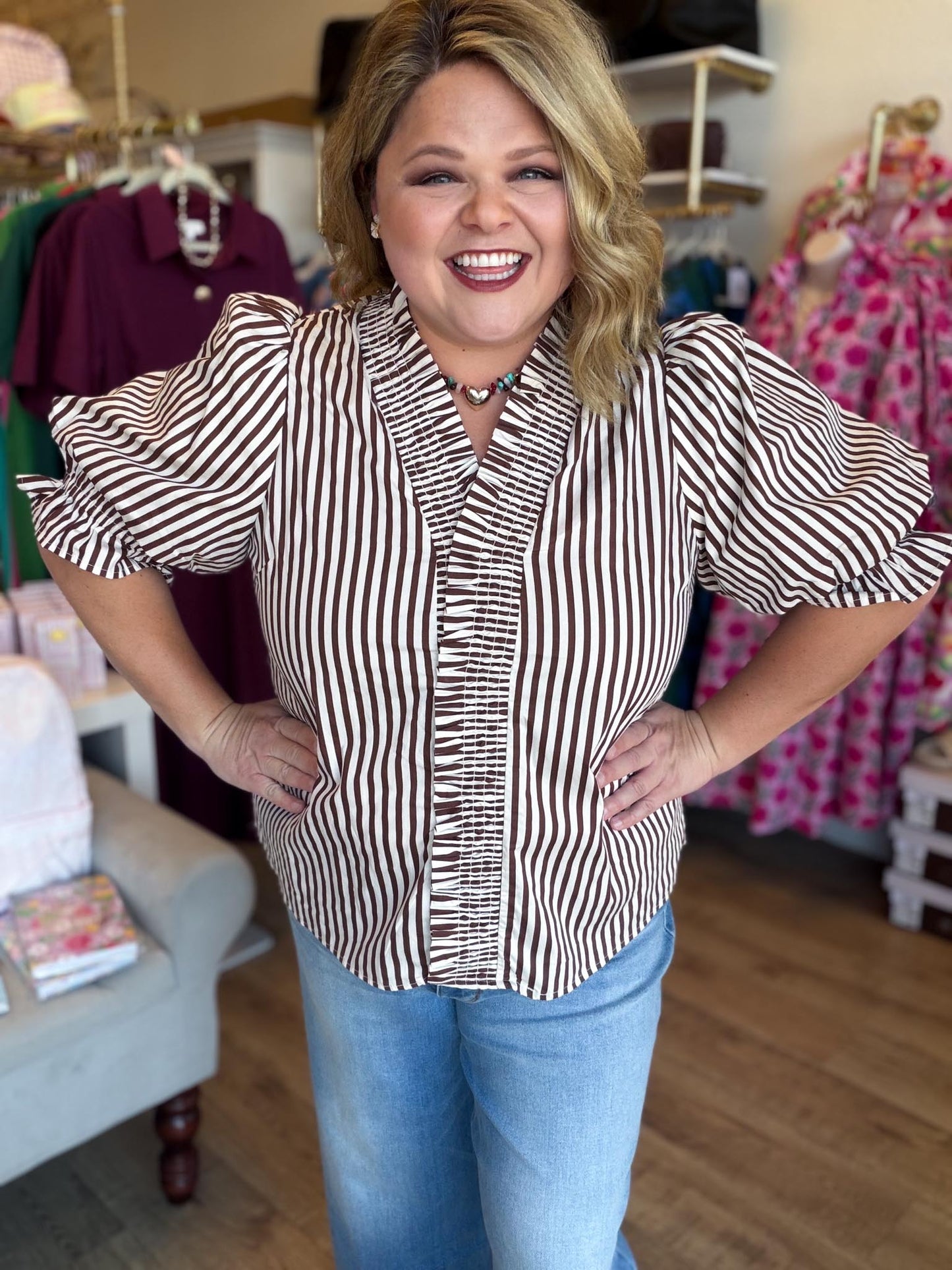 Cocoa Stripe Curvy Brown Top