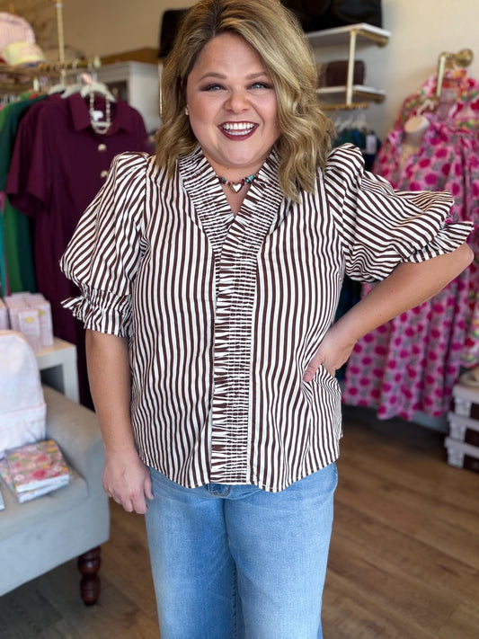 Cocoa Stripe Curvy Brown Top