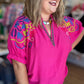 Color Crush Curvy Fuchsia Embroidery Top