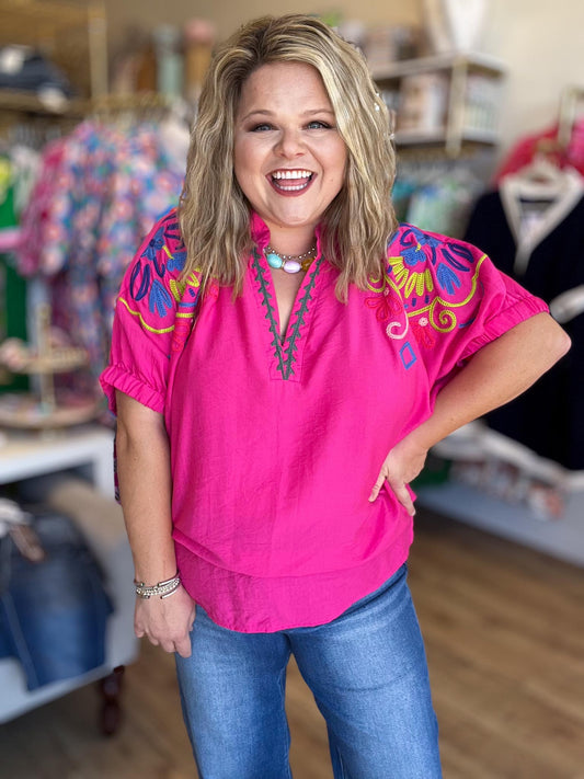 Color Crush Curvy Fuchsia Embroidery Top
