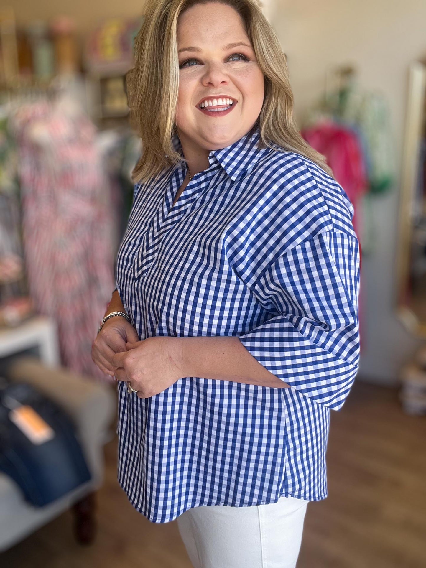Cottage Check Curvy Blue Gingham Top